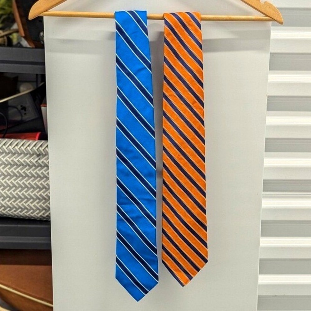 Tommy Hilfiger Set of 2 Striped Neck Ties Blue Orange Classic Preppy Old Money
